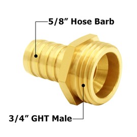 Hooshing 2PCS Garden Hose Male Adapter 5/8" Barb x 3/4" GHT Male Thread Solid Brass Hose Connectors with Clamps