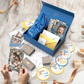 Ultimate Baby Keepsake Box for Boys & Girls - Unique New Parents Gifts for Couples - 10 Beautiful Keepsake Ideas Inside - Perfect for Expecting Parents, Baby Shower, Gift for Mom to Be, Blue