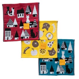 C-RAYS 猫 ねこ 柄 ハンドタオル ミニタオル 3重 ガーゼハンカチ タオル 綿100% (A.3枚 セット)