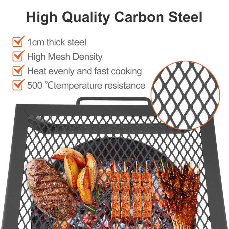 Odoland Folding Campfire Grill, Heavy Duty Steel Mesh Grate with
