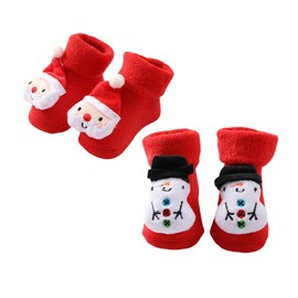 Baby Christmas Shoes - 2 Pairs Cozy Fleece Booties Kids Infant Slippers Wool Slippers Toddler Slippers Comfy Cotton Christmas Tree Newborn Pendant