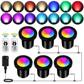 EAGLOD Low Voltage Color Changing Landscape Lighting Kit, 36W 6-in-1 RGBW Ground Lights Kit with Transformer Remote,16 Colors + Warm White, 75FT Wire, Waterproof,24V for Garden, Yard, Tree, Hollween