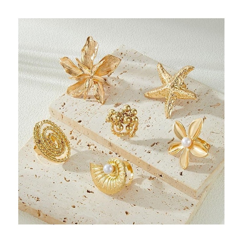 Gold Conch Shell Starfish Rings for Women Chunky Adjustable Open