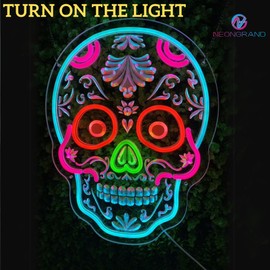 Sugar Skull Neon Sign Sugar Skull Mexican LED Light Calavera Decoration Mexican Decor Sign Day Of The Dead Dia De Los Muertos Decor (Mix 1, 16x12'')