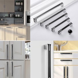 Guolich 2 Pcs Hole Centers 3.77 Inch(96mm) Kitchen Drawer Handle Door Cabinet Pulls Stainless Steel Handle Modern Brushed Brass Hardware for Wardrobe Bathroom Dresser (Black)