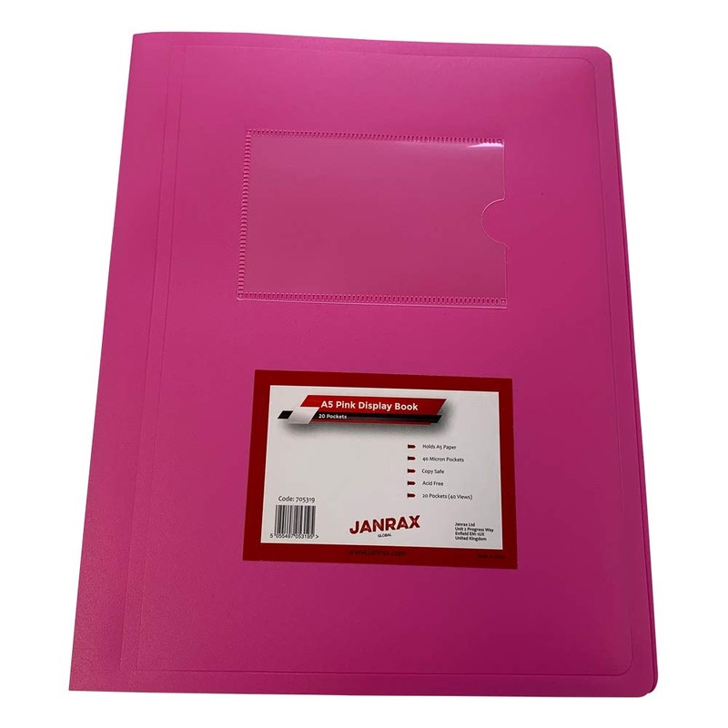 A5 Pink Flexible Cover 20 Pocket Display Book
