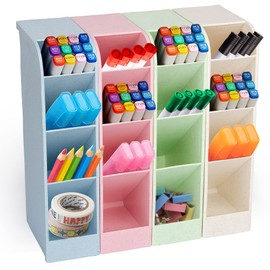 Organizador de escritorio, caja de almacenamiento para bolígrafos con gran capacidad, 4 piezas, 16 compartimentos, mezcla de 4 colores                
