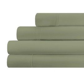 Superior Egyptian Cotton 4 Piece Sheet Set, 700 Thread Count, Eco-Friendly, Sustainable Sheets, Ultra-Soft Basics, Solid, Deep Pocket Fitted Sheet, Flat Sheet, Pillowcases, Sage, Queen