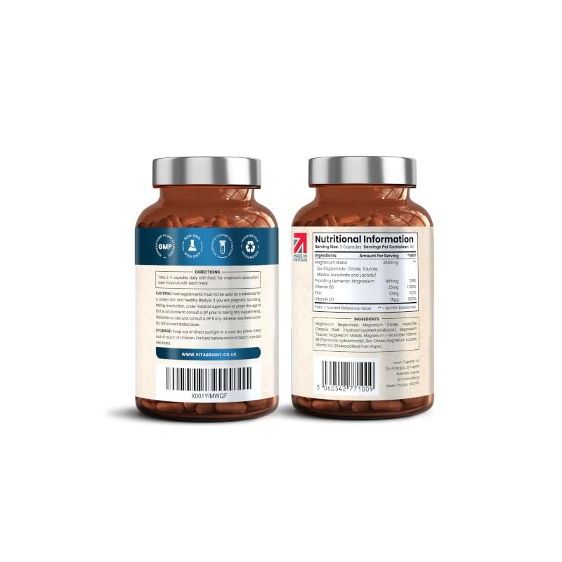VitaBright Magnesium Glycinate Complex 6-in-1 | 2500mg~485mg Elemental | 120