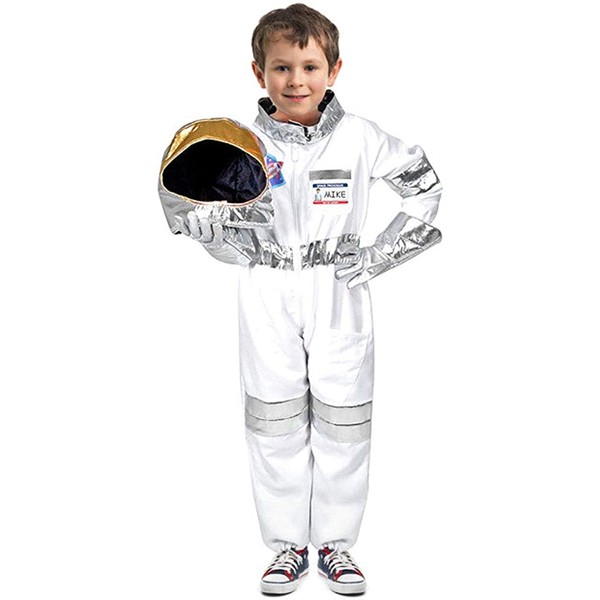 Children's Astronauts Costume Space Pretend Dress up Role Play Set for Kids Boys Girls with a Free America Flag Pin White
