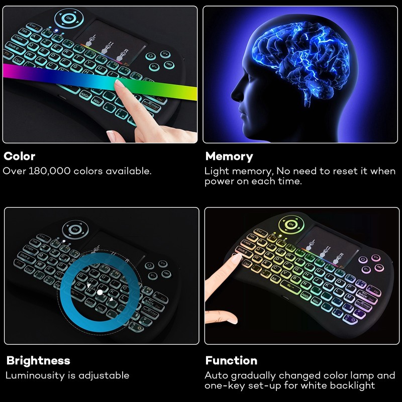 2.4GHz Wireless Mini Remote Control Keyboard Colorful backlit with Rechargeable