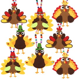 MOUNTCLI Fall Thanksgiving Crafts for Kids, 8 Sets Fall Turkey Necklace Crafts DIY Stickers Kits for Thanksgiving Festival Party Favors Classroom Family Activity Prizes Gifts Art Decorations