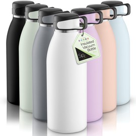 SipX™ Triple-Insulated Stainless Steel Water Bottle - 32oz. With Cover Lid, BPA-Free Reusable Insulated Water Bottle Keeps Cold For 24 Hours, (White)