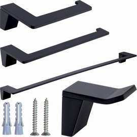 TRUSTMI Bathroom Hardware Set Wall Mounted 4 Piece Towel Bar Accessories Assembly, Matte Black