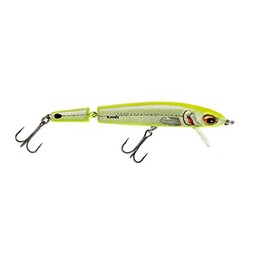 Bomber Lures Jointed Wake Minnow Fishing Lure, Produces a Fish-Enticing V-Wake, Freshwater Fishing Gear and Accessories, 5 3/8", 3/8 oz, Chartreuse Herring, (BJWM5437)
