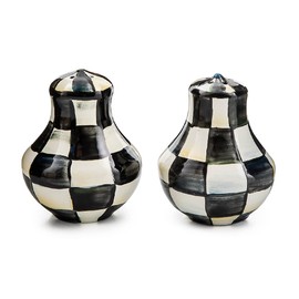 MACKENZIE-CHILDS Enamel Salt and Pepper Shakers, Farmhouse Kitchen Decor and Accessories, Small, Black-and-White Courtly Check