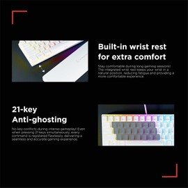 Rampage Plower K60 Mechanical Gaming Keyboard – 62 Keys, Compact 60% Layout, OUTEMU Blue Switches, LED Backlit, Anti-Ghosting, Wired (White, Windows/Mac Compatible)