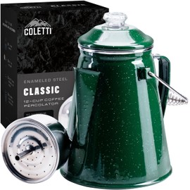 COLETTI Classic Percolator Coffee Pot — The Most Nostalgic Camping Coffee Pot, Now Modernized [Green Enamel, 12 Cup]