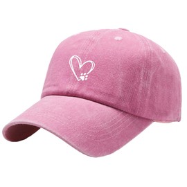 2025 Unisex Baseball Cap Spring Autumn Heart Dog Paw Print Washed Style Outdoor Sun Protection Visor Cap Pink