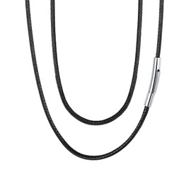 FaithHeart Leather Necklace Cord, 16 Inch Black 2MM Wax String Rope Chains for Men, Waterproof Choker Neck Chain Charms Gifts