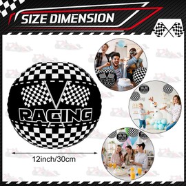 Riakrum 8 Pack Race Car Birthday Party Decorations Black and White Checkered Paper Lanterns 12 Inches Racing Car Themed Hanging Round Paper Lanterns for Birthday Wedding Baby Shower Party Supplies