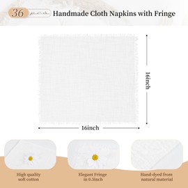 36 Pack White Cloth Napkins Cotton Linen Napkins 16 x 16 Inch White Napkins Cloth Handmade with Fringe Soft Napkins Cloth Washable Rustic Dinner Napkins Cloth for Wedding Party Dinner Table