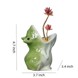 SUSOYAOCHEN Cute Animal Ceramic Succulent Plant Pots, Aloe Cactus Indoor Outdoor Small Bonsai Planter Flowerpot Use for Home Garden Decoration,Plants Not Included (Green)