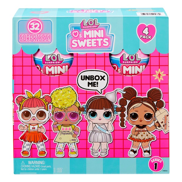 L.O.L. Surprise! Loves Mini Sweets Dolls 4-Pack #2 Jolly Rancher, Hershey’s Chocolate, Whoppers, Peeps w/ 32 Surprises, Candy Theme, Accessories, Collectible Doll, Paper Packaging