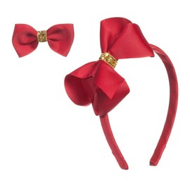Gold Sequin Bow headband and Hair Alligator Clips for Girls, Comfortable No Hurt Grosgrain Ribbon Headpiece Hair Hoop for Halloween Christmas Party Cosplay Costume Daily Decor Accessories(Red)