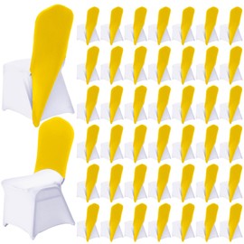 Mindsoft 40 Pcs Chair Cap Covers Spandex Chair Hood Sash Hat Bands Folding Stretch Elastic Cover for Wedding Holidays Banquet Party Celebration (Yellow)