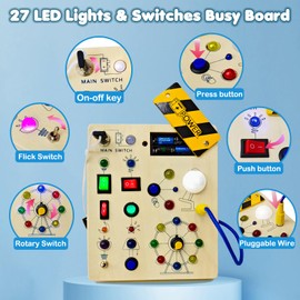 PELOSTA Busy Board Montessori Toys for 1-3 Year Old,Wooden Toddler Toy with LED Light up Switch,Autism Sensory Travel Toys,Educational Toys for 18+ Months Baby, 1 2 3 Year Old Boys Girls Gifts