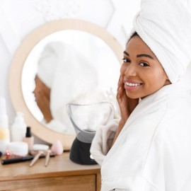 HoMedics FAC-40BGYA-GB Facial Spa, Facial Steamer/Mist, Revitalising, Angled Mask for Comfort, Opens Pores for Deep Cleaning, Includes Nasal Attachment to Ease Congestion, Black