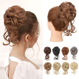 Benehair Messy Bun Hair Piece Wavy Curly Claw Clip Hair Bun Extensions Synthetic Hair Bun Donut Accessories Scrunchies Light Brown Hair Pieces for Women(Light Brown, 75g)