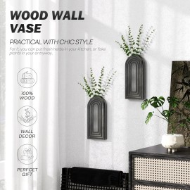 Set of 2 Modern Rustic Pine Wood Wall Vases Boho Home Decor Accent Smart Planters for Indoor Plants Hanging Wall Decor Ccolor: Black Color