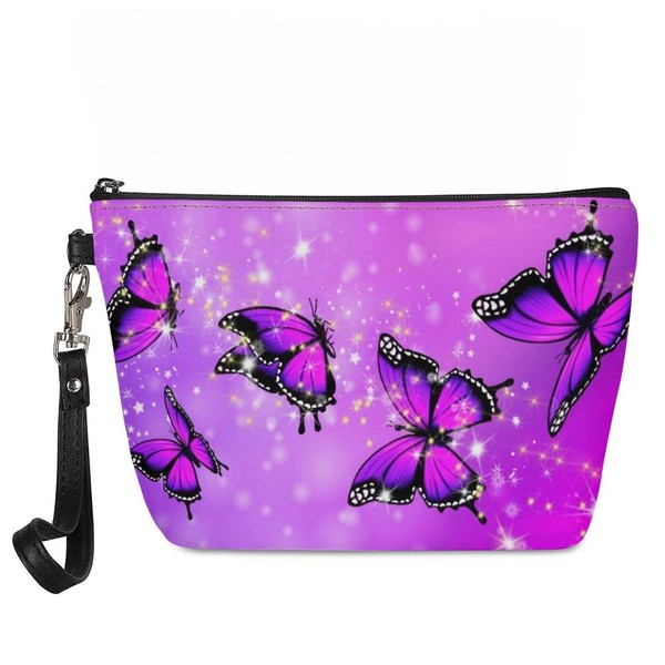 Freewander Bling Butterfly Cosmetic Bag Large Capacity PU Leather Portable Makeup Bags Travel Waterproof Toiletry Pouch Gift for Women