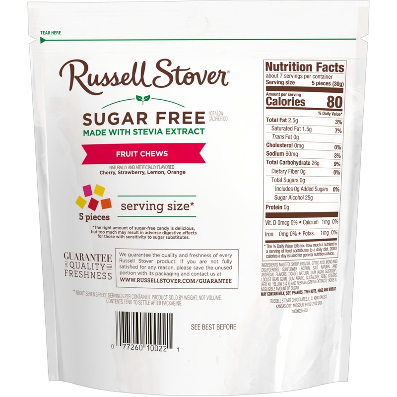 RUSSELL STOVER Sugar Free Fruit Chews Candy, 7.5 oz. bag