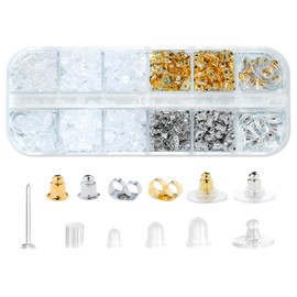 Nkwuire 12 Styles 600 Pcs Earring Backs for Studs, Clear Plastic Earrings Hypoallergenic Metal Rubber Silicone Earring Backs Bullet Clutch Stoppers Replacement Kits for Fish Hook Earring Studs Hoops