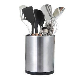 Syfunlv Kitchen Utensil Container, 360° Rotatable Kitchen Utensil Holder Made of Stainless Steel 8.2 x 6.7 in Kitchen Utensil Holder with Drain Base Removable Divider for Worktop Utensil Holder