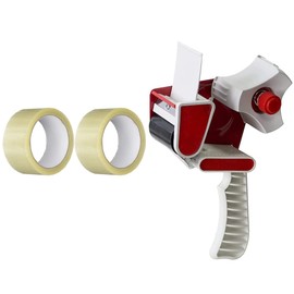 Tape with Dispenser Strong Heavy Duty Packaging Tape Gun Dispenser with Pack of 2 Clear Packaging Tape Rolls 48MM x 66M for Regular Use Or Moving HTUK