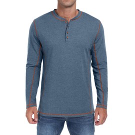 Sailwind Men's Henley Shirts Long Sleeve Casual Classic Tee Cotton Button Henley Maverick T-Shirts Blue