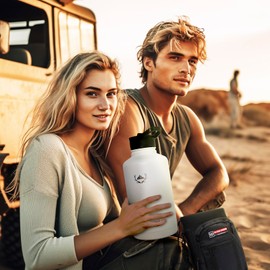 NATURE PIONEOR Insulated Water Bottles with Straw - 64oz Stainless Steel Vacuum Bottle with Holder/Carrier/Sleeve - Reusable 18/8 Food Grade Thermos Water Jug