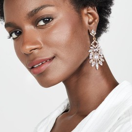 BriLove Wedding Bridal Chandelier Earrings, Art Deco Rhinestone Marquise Emerald Cut Rectangle Geometric Statement Earrings for Women Clear Gold-Tone