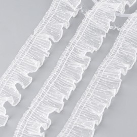URROMA 5 Yards White Mesh Ruffle Lace Polka Dot Lace Trim Vintage Edging Fabric Applique for Costume Sewing DIY Lamp Shade Wedding Decors,4 cm