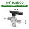 TAISHER 1PCS 304 Stainless Steel 3 Way Compression Tube Valve,