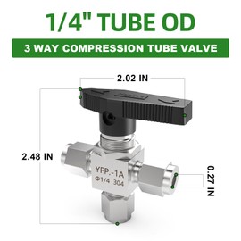 TAISHER 1PCS 304 Stainless Steel 3 Way Compression Tube Valve, 1/4" Tube OD x 1/4" Tube OD x 1/4" Tube OD Adapter