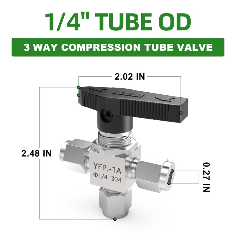 TAISHER 1PCS 304 Stainless Steel 3 Way Compression Tube Valve,