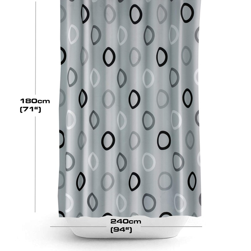 Tropik Home Grey Rings Fabric Shower Curtain Extra Long, Wide