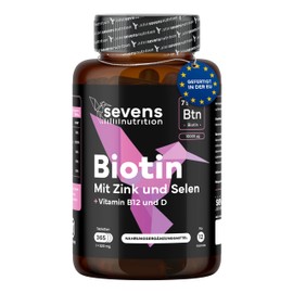 Biotin hochdosiert 10.000 mcg - Biotin Zink Selen B12 - Tabletten für Haarwuchs, Haut & Nägel, 365 Tabletten für 1 Jahr, Nahrungsergänzung ohne Zusatzstoffe - Sevens