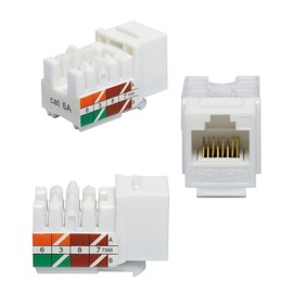 VCE 25 Unidades Keystone RJ45 Cat6A Inserto de 90 Grados, Ethernet UTP Cat6A Punch Down Keystone Jacks-Blanco