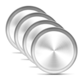 TeamFar 9 Inch Pizza Pan Set of 4, Stainless Steel Small Pizza Pie Trays, Metal Round Pizza Dish Plates for Oven Bakeware Baking Cooking Serving, Non-Toxic & Heavy Duty, Stackable & Dishwasher Safe